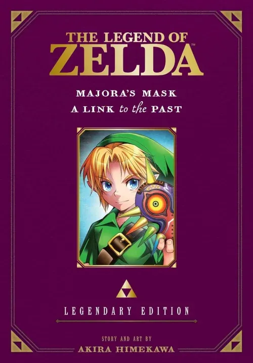 Majora's Mask manga cover featuring Link and the ominous Majora's Mask
