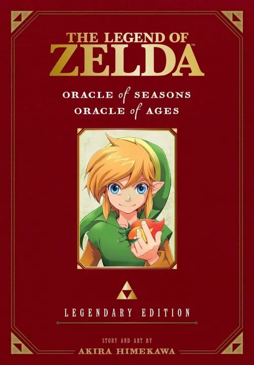 Oracle of Seasons and Oracle of Ages manga cover featuring Link with Din and Nayru