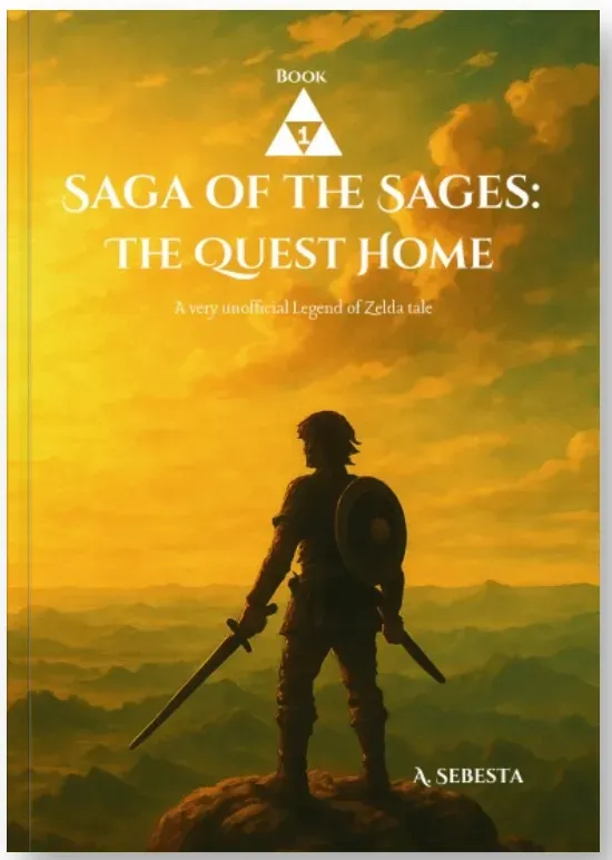 Saga of the Sages book cover featuring a boy stepping through an ancient portal into a fantasy world