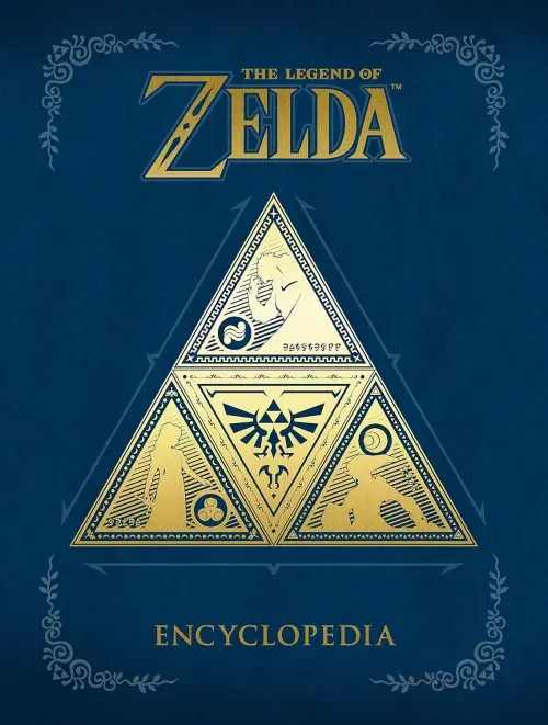 Zelda Encyclopedia cover with iconic items and characters from the series